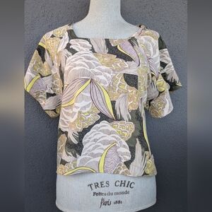 Zara Yellow and White Boxy Short Sleeve Blouse